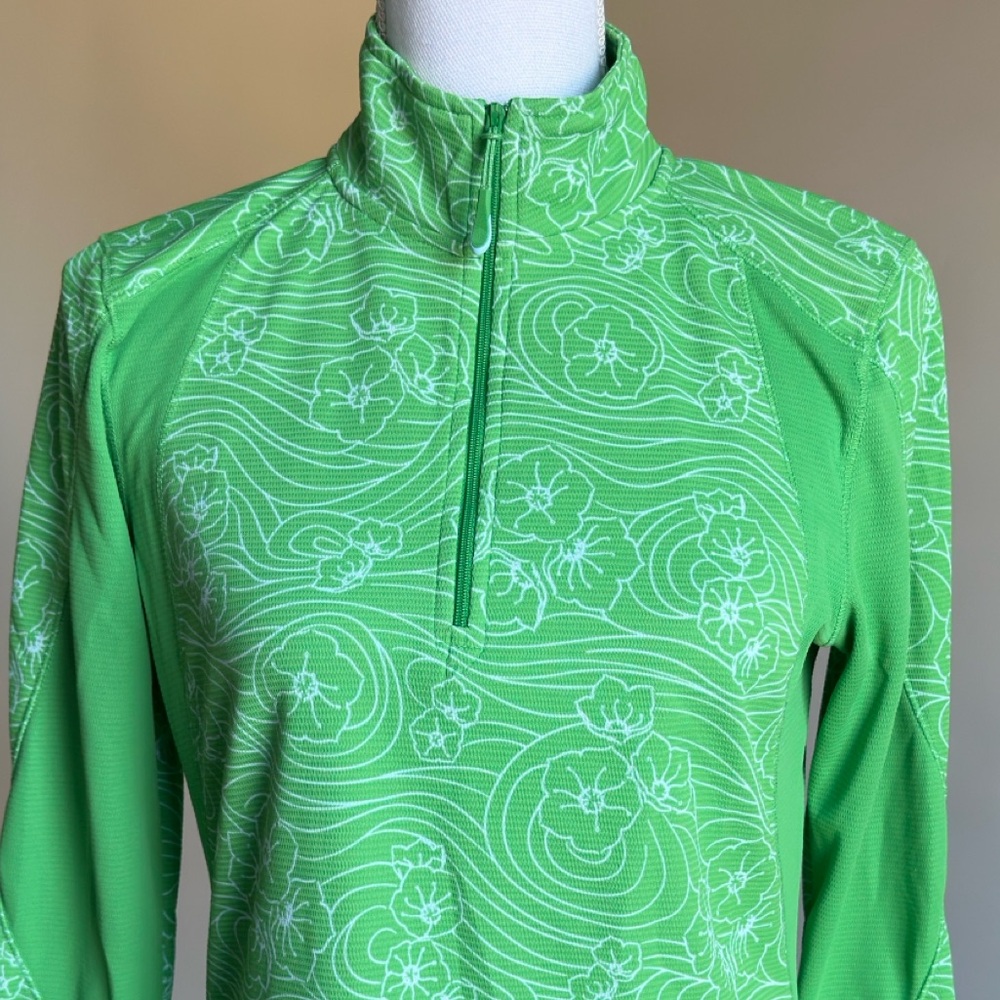 LL Bean Womens Top 1/4 Zip Pullover Mesh Floral Green White size Small - Picture 5 of 10